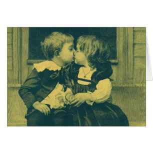 Vintage Love and Romance Photo, Children Kiss