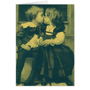 Vintage Love and Romance Photo, Children Kiss