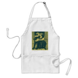 Vintage Love and Romance Photo, Children Kiss Standard Apron