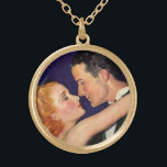 Vintage Love and Romance, Retro Hollywood Movies Gold Plated Necklace<br><div class="desc">Vintage illustration love and romance design featuring a handsome man and a beautiful woman about to kiss. Reminiscent of the old time Hollywood actors and actresses in the movies.</div>