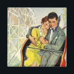 Vintage Love and Romance, Roller Coaster Ride Magnet<br><div class="desc">Vintage illustration love and romance image featuring a young couple riding a roller coaster at a local amusement park. The man has his arm wrapped around the woman to keep her safe.</div>