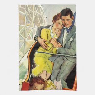 Vintage Love and Romance, Roller Coaster Ride Tea Towel