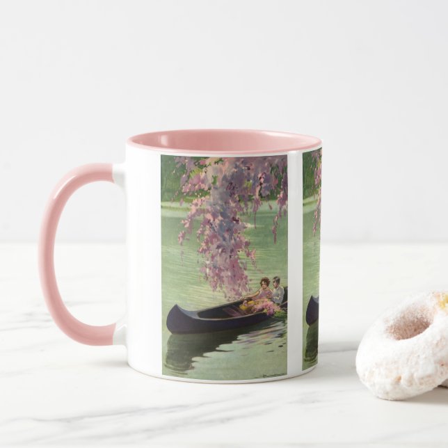 Vintage Love and Romance, Romantic Canoe Ride Mug (With Donut)