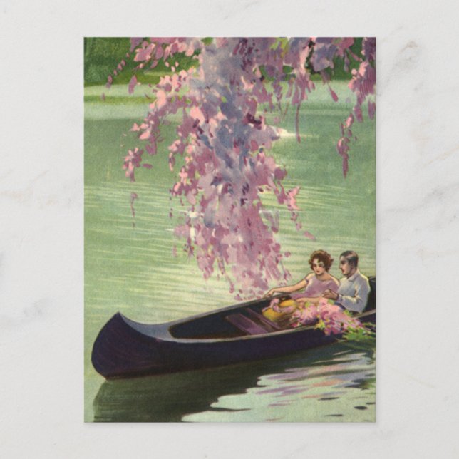 Vintage Love and Romance, Romantic Canoe Ride Postcard (Front)