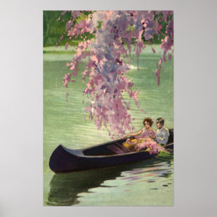 Vintage Love and Romance, Romantic Canoe Ride Poster