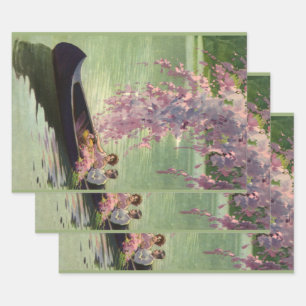 Vintage Love and Romance, Romantic Canoe Ride Wrapping Paper Sheet