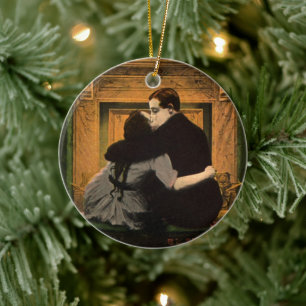 Vintage Love and Romance, Romantic Fireplace Kiss Ceramic Tree Decoration