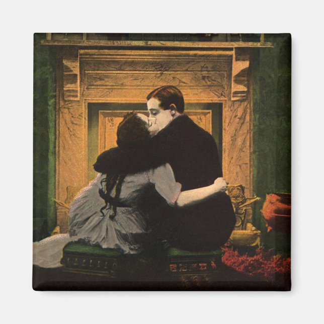 Vintage Love and Romance, Romantic Fireplace Kiss Magnet (Front)