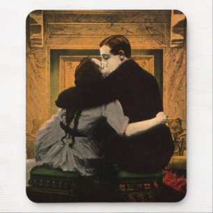 Vintage Love and Romance, Romantic Fireplace Kiss Mouse Mat