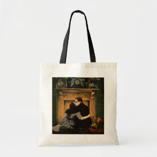 Vintage Love and Romance, Romantic Fireplace Kiss Tote Bag