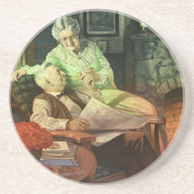 Vintage Love and Romance; Romantic Grandparents Coaster (Front)