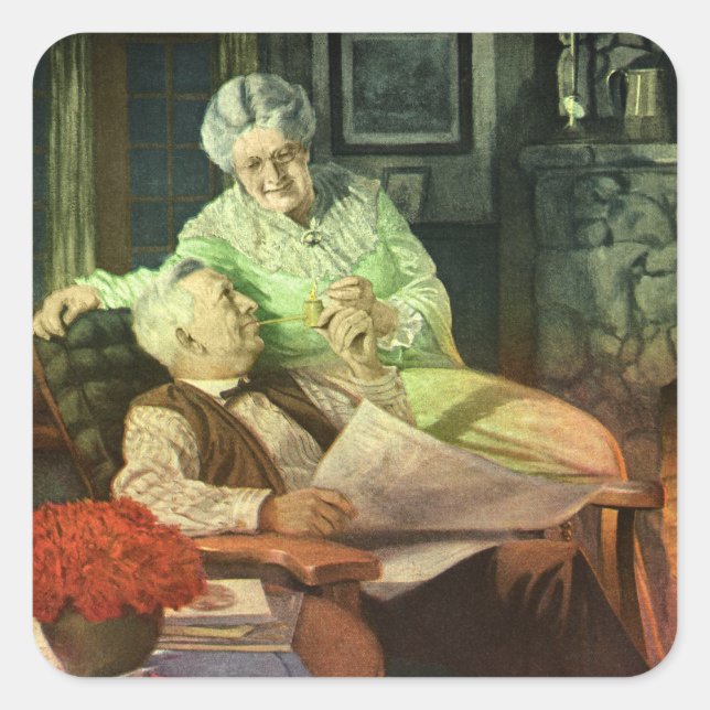 Vintage Love and Romance; Romantic Grandparents Square Sticker (Front)