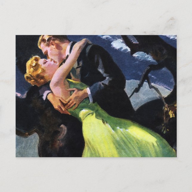 Vintage Love and Romance, Romantic Kiss Postcard (Front)