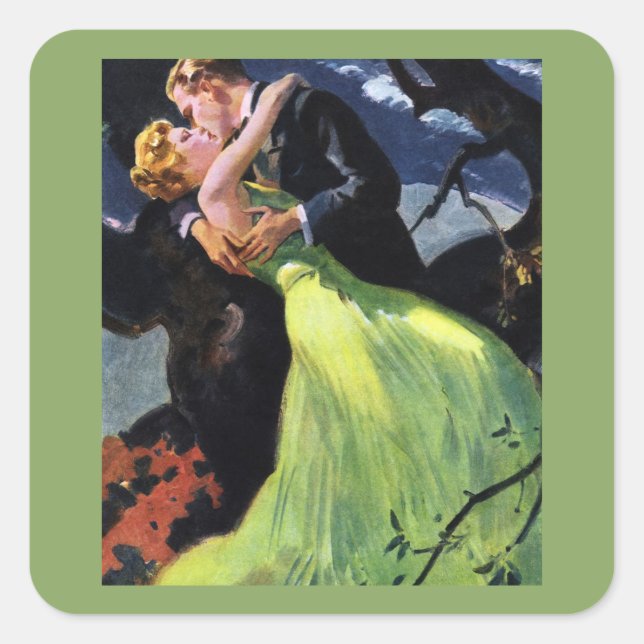 Vintage Love and Romance, Romantic Kiss Square Sticker (Front)