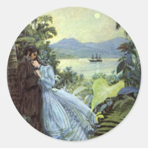 Vintage Love and Romance, Romantic Tropical View Classic Round Sticker