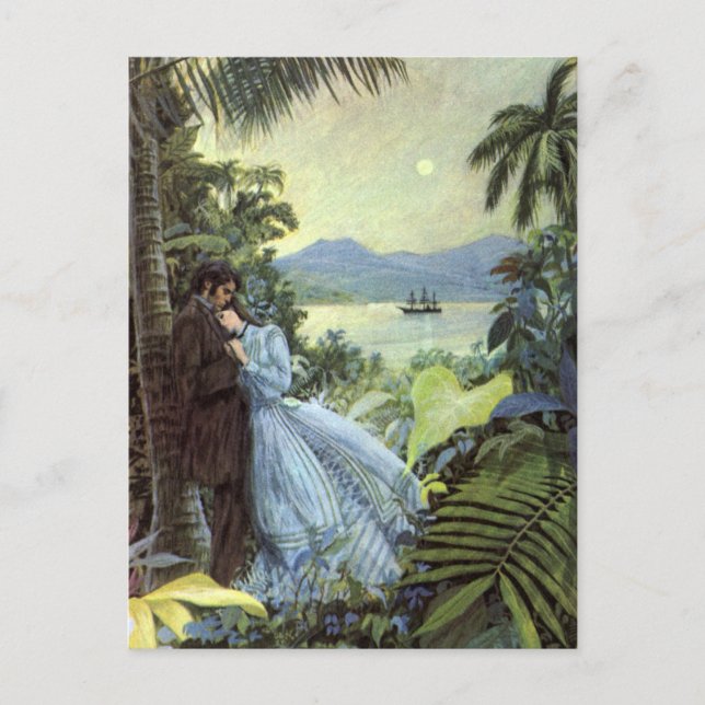 Vintage Love and Romance, Romantic Tropical View Postcard (Front)