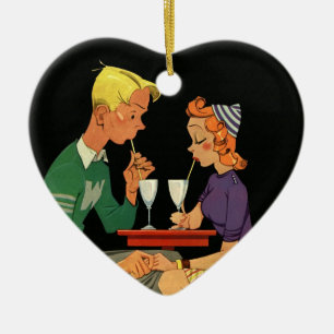 Vintage Love and Romance, Teens at the Soda Shop Ceramic Tree Decoration