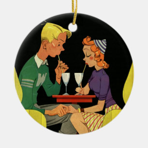 Vintage Love and Romance, Teens at the Soda Shop Ceramic Tree Decoration