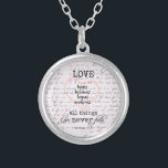 Vintage Love Bible Verse Silver Plated Necklace<br><div class="desc">Vintage Love Bible Verse gifts. Black and white canvas print with beautiful antique handwriting background,  featuring the bible verse about love from Corinthians. Love bears,  believes,  hopes,  endures all things. Love Never Fail. See more at our store,  Christian Quotes. Link below:</div>
