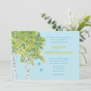 Vintage Love Bird Birch Tree Wedding Invitations