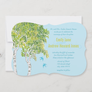 Vintage Love Bird Birch Tree Wedding Invitations