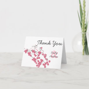 Vintage Love Bird Cherry Blossom Wedding Thank You