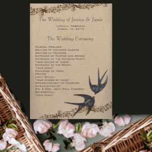 Vintage Love Bird Navy Wedding Program Programme