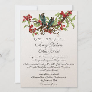 Vintage Love Bird Red Cherry Blossom Wedding Invitation