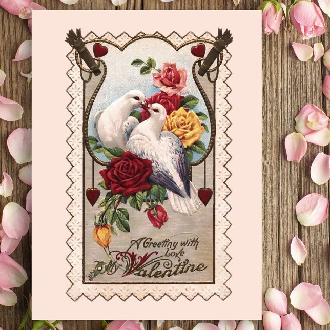 Vintage Love Birds and Roses Valentine Postcard (Creator Uploaded)