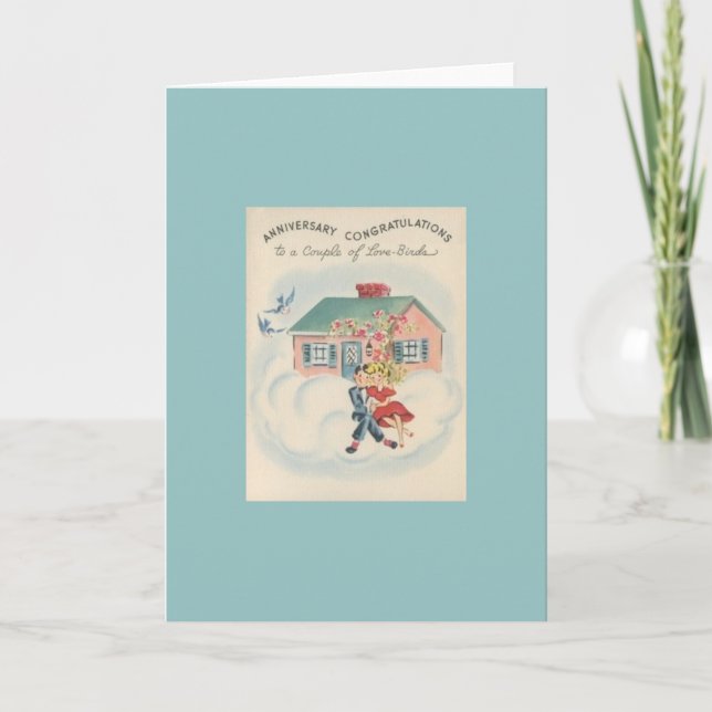 Vintage Love Birds Anniversary Greeting Card (Front)