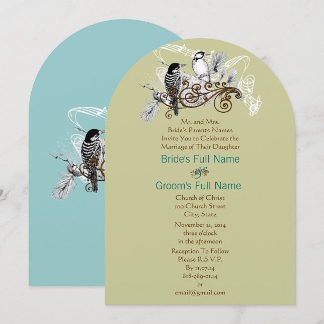 Vintage Love Birds Arch Sape Wedding  Invitation (Front/Back)