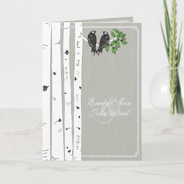 Vintage Love Birds Birch Tree Wedding Invitations (Front)