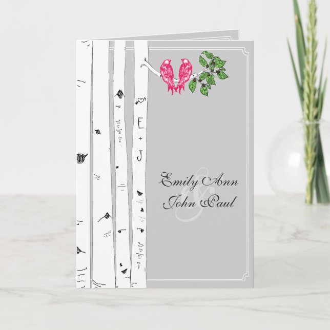 Vintage Love Birds Birch Tree Wedding Program Programme (Front)