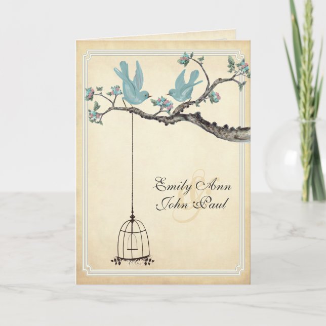 Vintage Love Birds Bird Cage Wedding Invitations (Front)