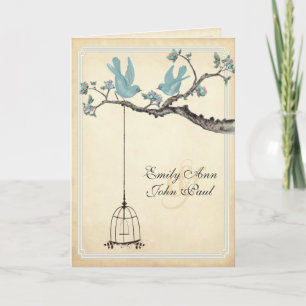Vintage Love Birds Bird Cage Wedding Invitations