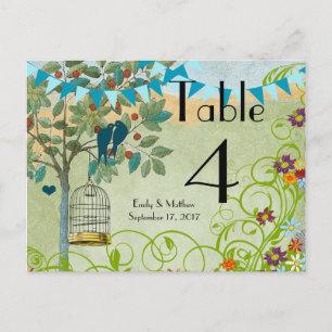 Vintage Love Birds & Bird Cage Wedding Number Card