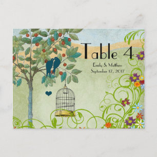 Vintage Love Birds & Bird Cage Wedding Number Card