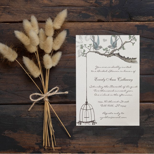 Vintage Love birds Birdcage Bridal Shower  Invitation (Creator Uploaded)