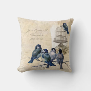 Vintage Love Birds Birdcage Postage Personalised Cushion