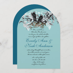 Vintage Love Birds Blue Branch Wedding Invitation