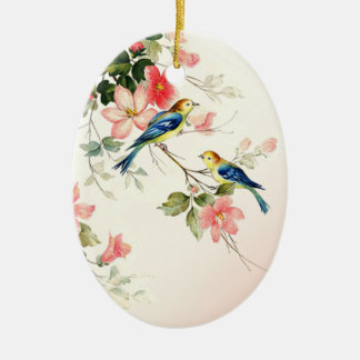 Vintage Love Birds | blush pink white Ceramic Tree Decoration