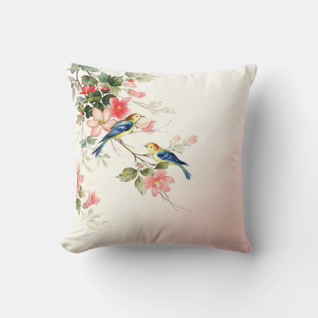 Vintage Love Birds | blush pink white Cushion (Front)