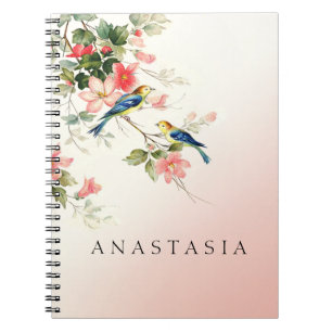 Vintage Love Birds   blush pink white Notebook