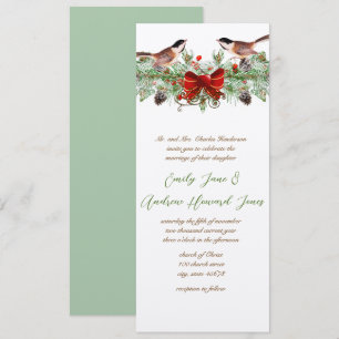 Vintage Love Birds Chickadee. Christmas Wedding Invitation