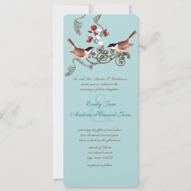 Vintage Love Birds Chickadees Wedding Invitation (Front)