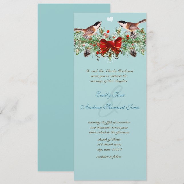 Vintage Love Birds Chickadees Wedding Invitation (Front/Back)