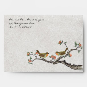 Vintage Love Birds Coral Flower Envelopes