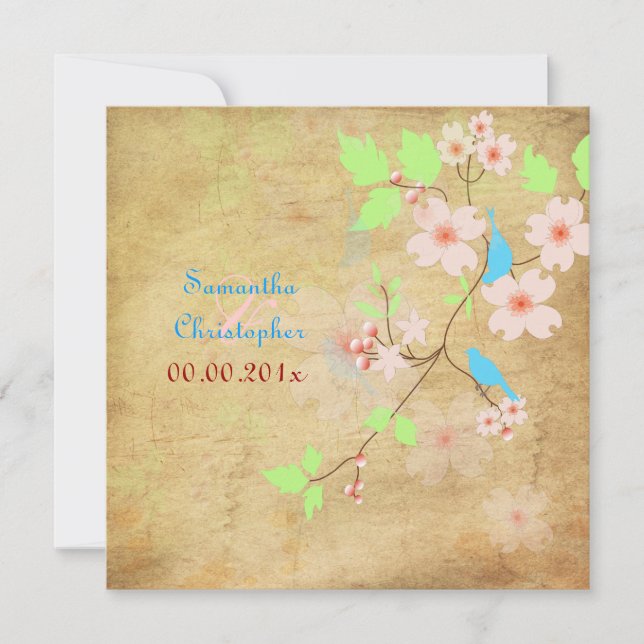 Vintage Love Birds/diy fonts, et al. Invitation (Front)