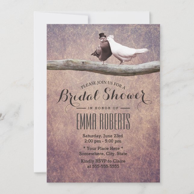 Vintage Love Birds Elegant Bridal Shower Invitation (Front)
