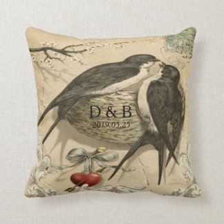 Vintage Love Birds Nest French Decor Wedding Date Cushion